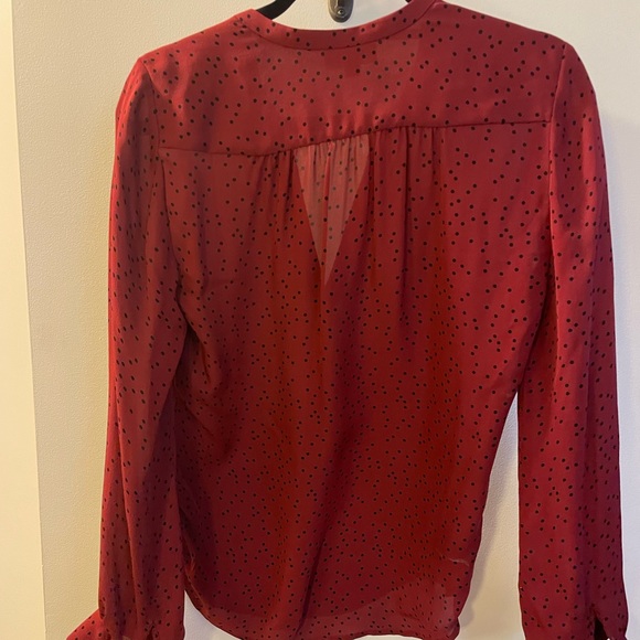 L’ AGENCE silk blouse, cranberry with black Swiss dot, NWOT, size small - Picture 3 of 3
